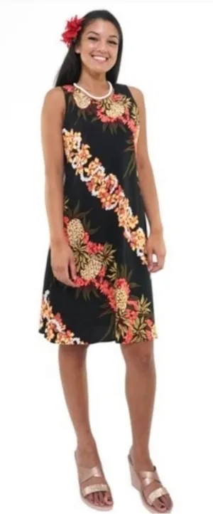 Hilo Hattie Hawaiian Midi Dress‎ Made in USA Sleeveless Tank Pineapple Floral thumbnail 1