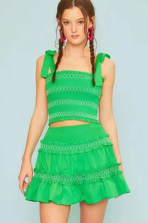 Green Smocked two-piece set Skirt set with bow tie detail thumbnail 1