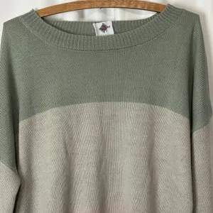 Like Love Colorful Striped Color Block Sweater Size 2X Green Pink Beige Muted thumbnail 2