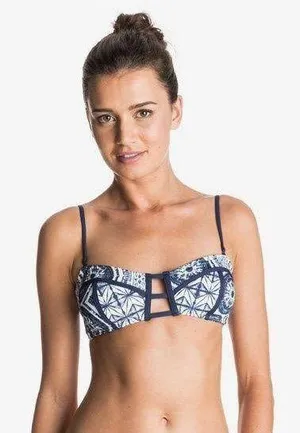 Roxy NWT  Visual Touch Bandeau bikini top- Large Blue thumbnail 1