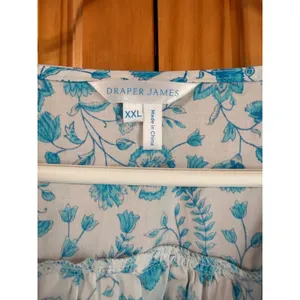 Draper‎ James XXL V-Neck Puff Sleeve Floral Top Blue Paisley Cotton Blouse NWOT thumbnail 4