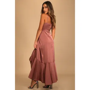 NWT Lulus Enchanted Moments Mauve Pink Satin Ruffled High-Low Dress Wedding Sz S thumbnail 3