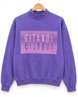 Vintage 90s Gitano Mock Neck Sweatshirt Purple Spellout Graphic Streetwear OS thumbnail 1