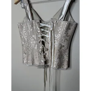 Cream Lace‎ Up Side Zip Corset Tank Strap Coquette Cottage Women's Size M thumbnail 4