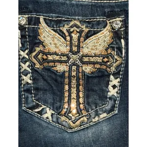 Miss Me Mid-Rise Bootcut Jeans Dark Wash Embellished Cross Wings Y2K BKE 25x28 thumbnail 12