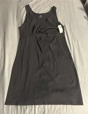 aerie Black Ribbed Twist-Front Mini Dress Size XL thumbnail 1