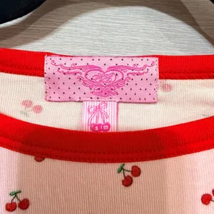 Pink Red Cherry Print Rhinestone Raglan Baseball Tee Small thumbnail 5