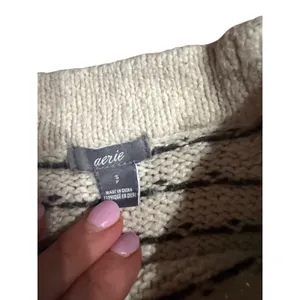 Aerie Womens Cream Black Dotted Knit Crewneck Raglan‎ Pullover Sweater Size S thumbnail 3