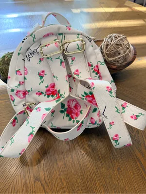Betsey Johnson Floral Mini Backpack White Pink Roses Bow Purse thumbnail 12