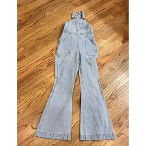 Free People x Lee Factory Flare Overalls Small Vibrant Blues Denim‎ Dungarees thumbnail 4