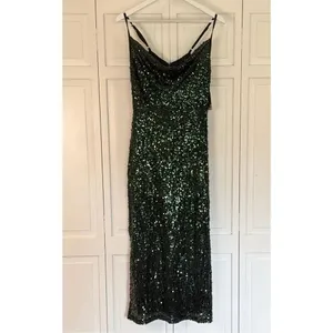 Taylor NWT green sequin cowl neck midi dress 6 thumbnail 4