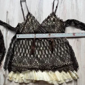 PAIGE Brown Lace Tank Top with Cream Accents thumbnail 11