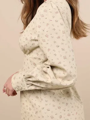Lulu’s Darling Girl Beige Floral Twill Long Sleeve Mini Dress L thumbnail 2