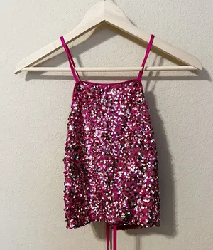 Love & Piece Collection Hot Pink Sequin Halter Crop Top thumbnail 1