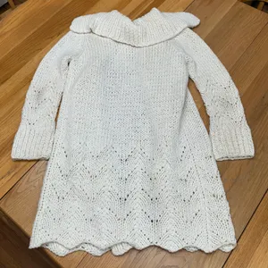 The Limited Handknit Wool Blend Chunky Cardigan Sweater Cream Pointelle‎ S/M thumbnail 6