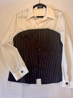 Cider Two-Tone White and‎ Black Pinstripe Bustier Blouse thumbnail 1