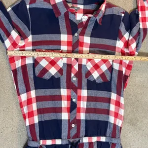 Aerie‎ Blue Red Plaid Long Sleeve Button Down Romper Small Americana Preppy thumbnail 8
