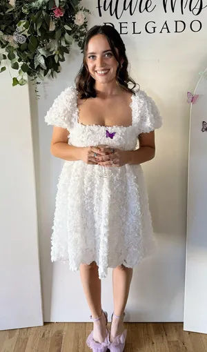 Precious Passion White Floral Puff Sleeve Babydoll Dress thumbnail 5