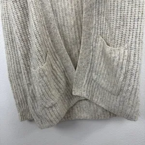 Banana Republic Cardigan Womens Small Beige Merino Wool Alpaca Blend Open *HOLE thumbnail 3