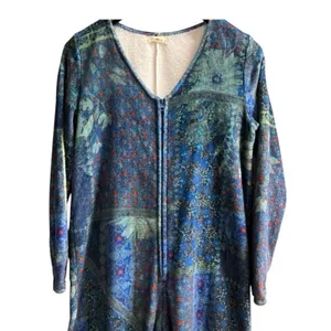 Natural Life Fleece One Piece Lounge Comfort Pajamas Blue Patchwork SO SOFT S/M thumbnail 3