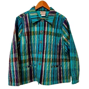 Company Collection Vintage Quilted Button Up Jacket Blue/Green Plaid XL thumbnail 1