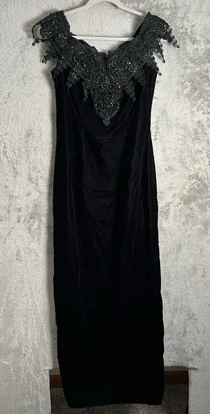 Vintage Black Lace Evening Gown Dress Gothic Victorian Dark Romance Witchy Y2K 8 thumbnail 1