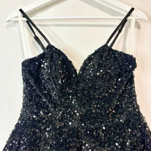 Women’s Velvet Sequin Tiered Mini Dress Black XS Small Party Cocktail thumbnail 2