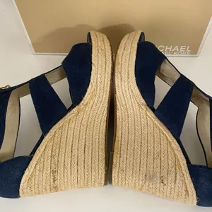 Michael Kors Womens Sz 9 Berkley Sandal Blue Wedge‎ Platform Espadrille Zip Up thumbnail 8
