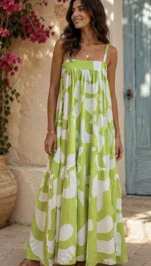 Anthropologie Abel the Label Bright Citron Abstract Tiered Maxi Dress EUC Size S thumbnail 1