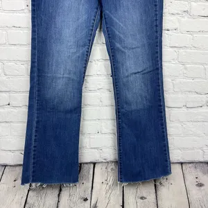 Kancan Women Size 31 Bootcut Crop Jeans Distressed Mid Rise Medium‎ Wash Raw Hem thumbnail 4