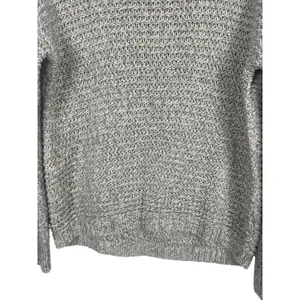 Quinn Gray Open Weave Knit Sweater M Slouchy Cozy Pullover Minimalist Beachy thumbnail 4