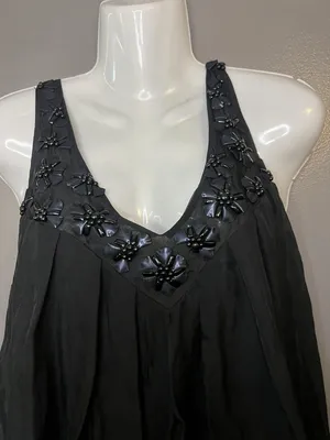 Rebecca Taylor Shirt Womens 6 Black Silk Beaded Embellished Flowy Tank Top thumbnail 2