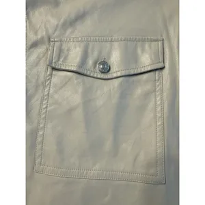T Tahari Faux Leather Shacket Jacket Shirt Cream Beige Pockets Women's Large thumbnail 5