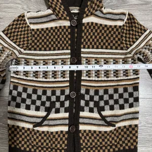Vans Rare Retro Hooded Cardigan Sweater Brown Checkerboard Geometric Knit Size M thumbnail 8