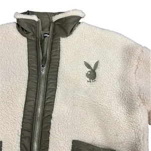 Playboy x Missguided Jacket Bomber Fleece Bunny Logo Ivory Olive Women’s Size 4 thumbnail 4