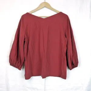 LOFT Linen Blend Peasant Top Womens M Rust Orange Balloon Sleeve Boat Neck Boho thumbnail 5