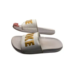 Nike White Size 6 Slide Sandals Gold Logo Casual Sporty Summer Footwear thumbnail 4