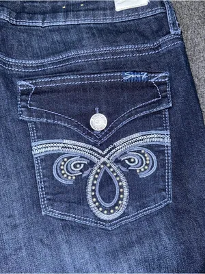 Seven7 Jeans Slim Boot Cut Dark Wash Embroidered Flap Pocket Womens 12 Stretch thumbnail 5