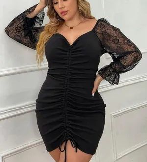 Lace Sleeve Drawstring Bodycon Dress Black Size 18 plus thumbnail 1