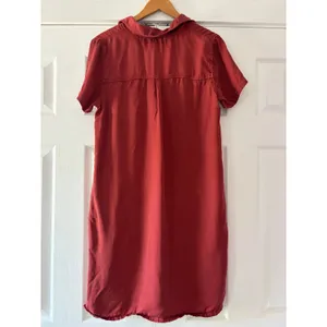 GAP Womens Rust Red Lyocell Short Sleeve Shift Dress Pocket Collared Medium thumbnail 4