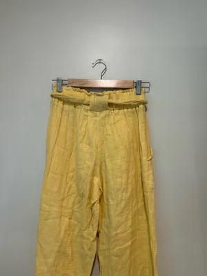 Yellow cotton blend wide leg pants thumbnail 6