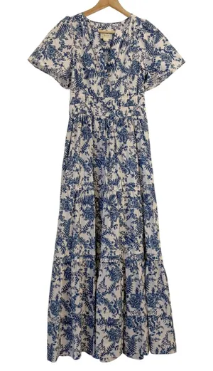 Anthropologie Somerset Maxi Dress XS Blue White Floral Tiered Smocked Waist thumbnail 1