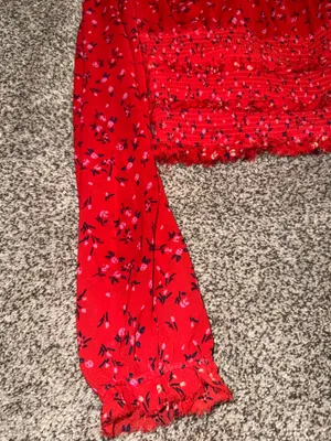 Free People Lolita Red Floral Long Sleeve Smocked Blouse thumbnail 6