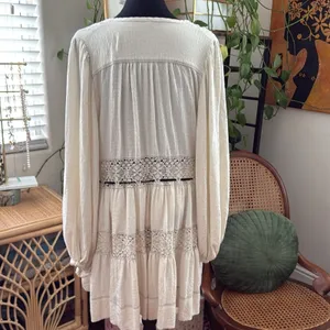 Free People Cozy Nights Cream Crochet Lace Boho Hippie Babydoll Mini Dress thumbnail 3