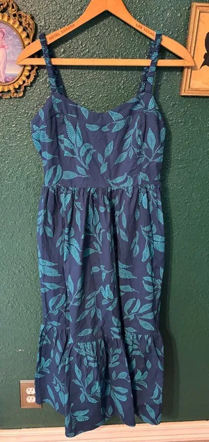 J. Crew Blue Floral Print Tiered Midi Summer Sun Dress Ruched Back Size 6 thumbnail 1