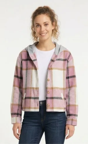 Pink Plaid Hooded Button thumbnail 1