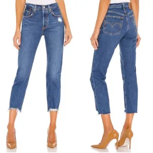 Levi's 501 Premium Crop Jeans in Charleston Fun Size 27 Big E Distressed Raw Hem thumbnail 5