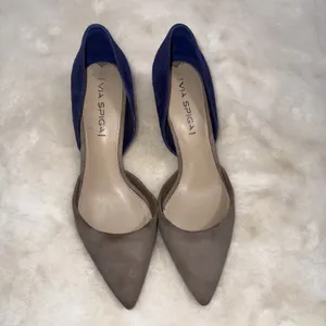 Via Spiga Two-Toned D'Orsay Genuine Leather Blue Taupe Suede Designer Pumps 8.5 thumbnail 3