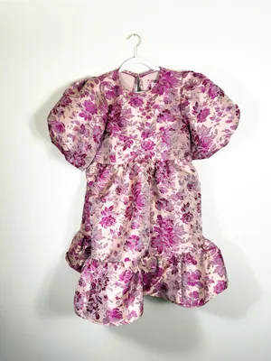 By Anthropologie Puff Short-Sleeve Babydoll Mini Dress Pink Floral Medium thumbnail 5