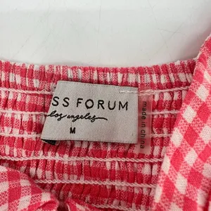 Dress Forum red & white gingham print crop tank top front bow knot ruffle medium thumbnail 5